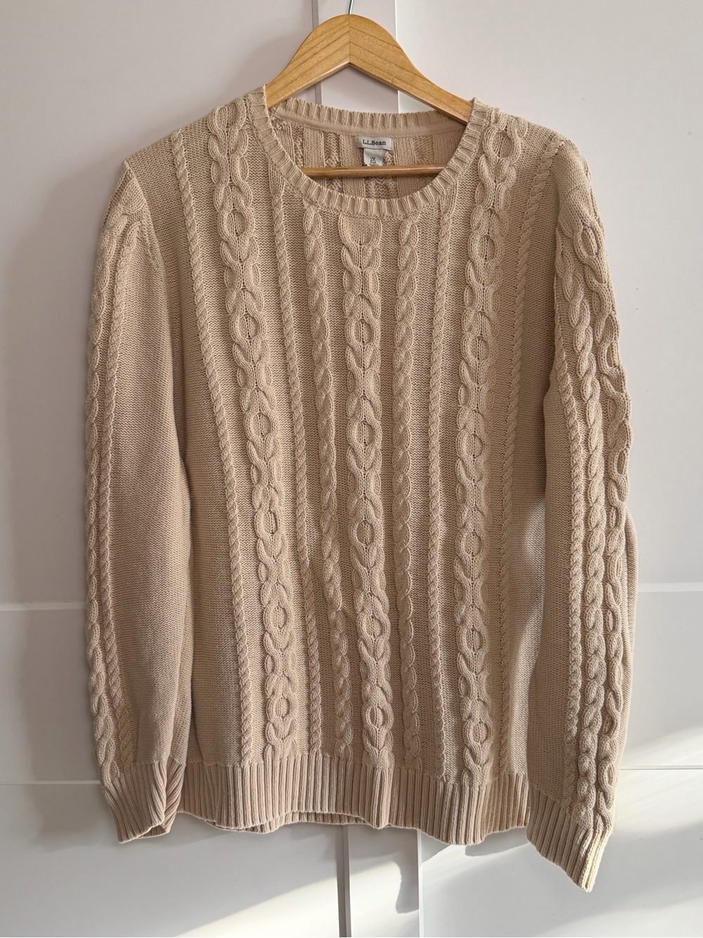 L.L.Bean 2X Plus Beige Cotton Cable Knit Crewneck Sweater
